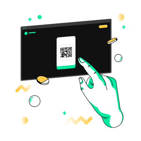 デスクトップインターフェースでQRコードを選択する  イラスト