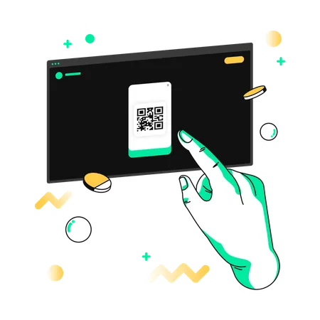 デスクトップインターフェースでQRコードを選択する  イラスト