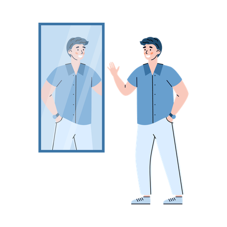 Self-assured young man in front of mirror  Illustration