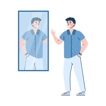 Self-assured young man in front of mirror  Illustration