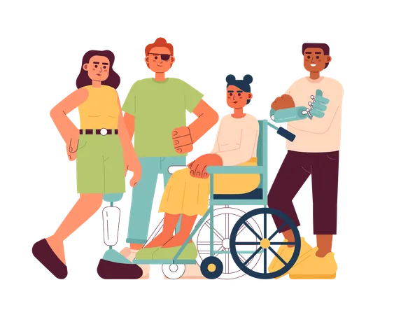 Self Confident People With Disabilities Semi Flat Color Vector Characters Editable Full Body People Have Chronic Health Condition On White Simple Cartoon Spot Illustration For Web Graphic Design Illustration