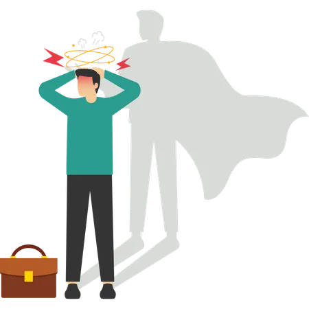Self Doubt Businesswoman Standing With His Super Hero Shadow On Wall Mental Problems Psychological Pressure Self Confidence Or Leadership To Bring Full Potential And Strength Motivation Concept Illustration