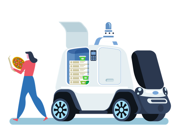 Self-driving vehicle to deliver pizza Illustration