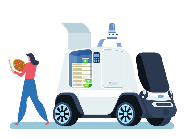 Self-driving vehicle to deliver pizza  Illustration