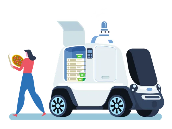 Self-driving vehicle to deliver pizza  Illustration