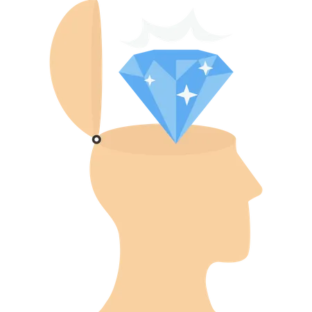 Head And Diamond Excellence Concept Self Esteem And Confidence Talent Or Potential Big Head With Diamond Filling Vector Flat Illustration Illustration