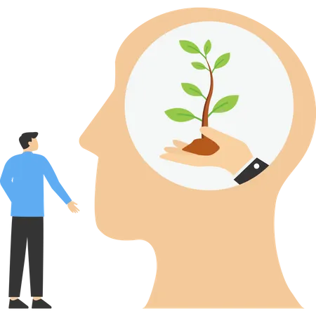 Concept Of Self Growth Potential Development Psychotherapy And Analysis Pursuit Of Happiness Mental Health Care Motivation And Aspiration Positive Mindset Hand Growing Plant Vector Illustratio Illustration