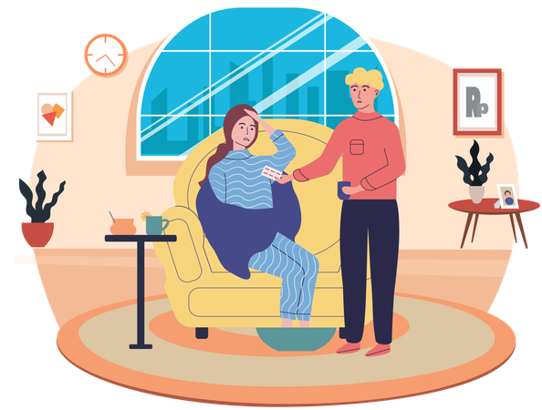 Self-medicating couple spending time at home  Illustration