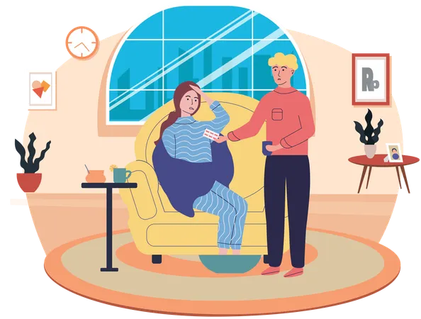 Self-medicating couple spending time at home  Illustration