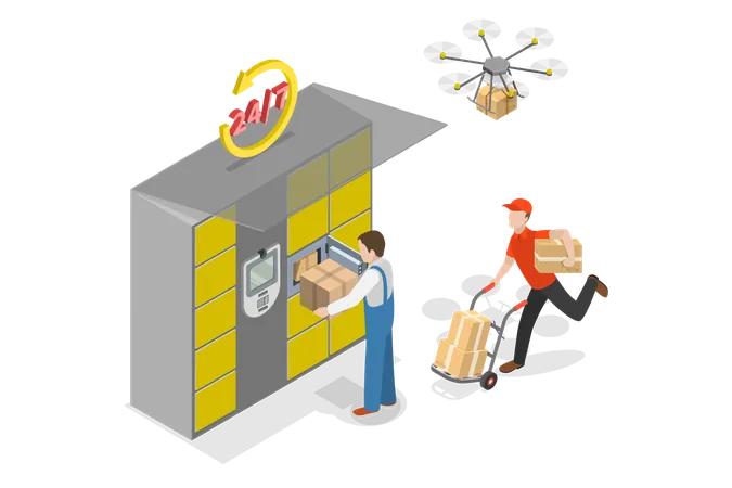 3 D Isometric Flat Vector Illustration Of Postal Terminal Self Service In Post Office Illustration