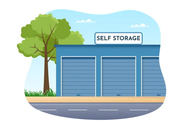 Self Storage Of Cardboard Boxes Filled With Unused Items In Mini Warehouse Or Rental Garage In Flat Cartoon Hand Drawn Templates Illustration Illustration