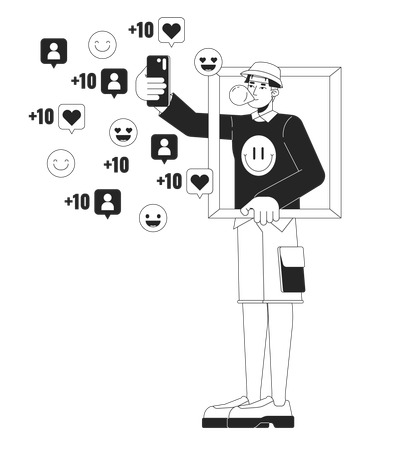 Selfie di influencer maschili che pubblicano sui social media  Illustration