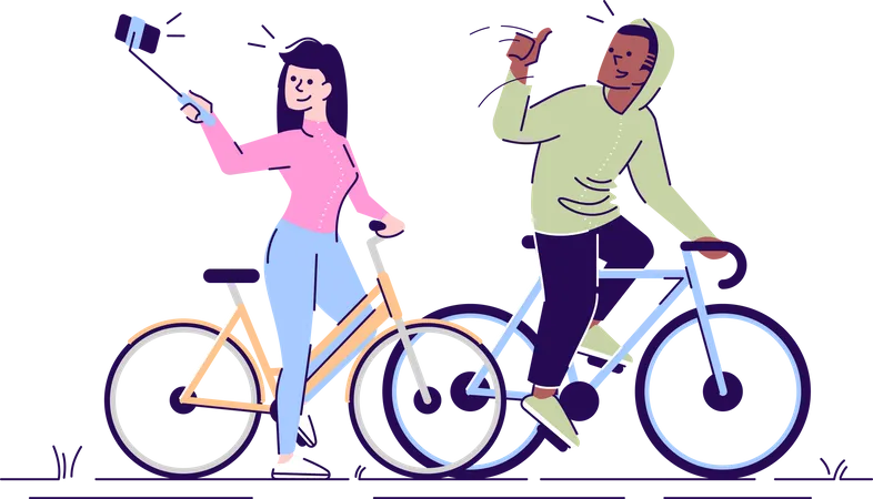 Selfie mientras andas en bicicleta  Ilustración