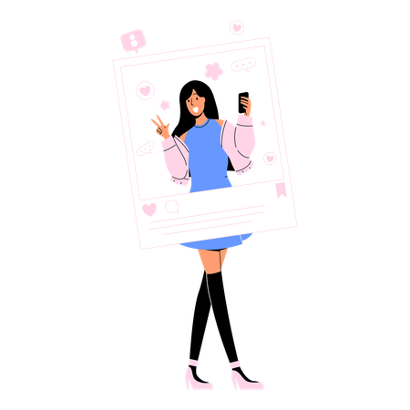 Selfie in Social Media Frame  Illustration