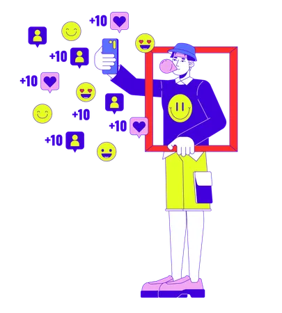 Selfie di influencer maschili che pubblicano sui social media  Illustration