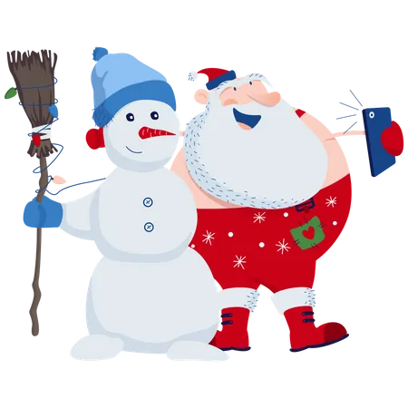 Selfie of Santa and snowman  Illustration