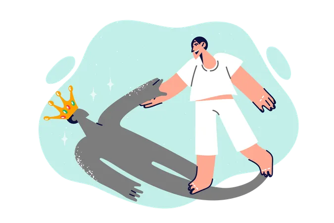Selfish man helps to lift own shadow in crown developing self-esteem and self-confidence  Illustration
