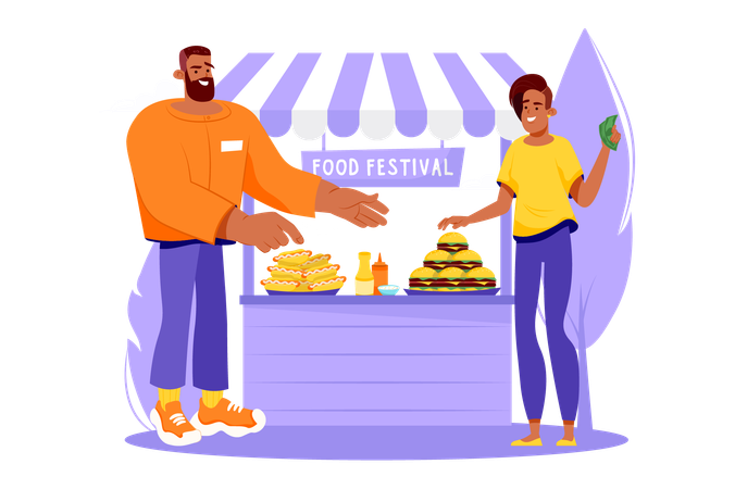 Sell fast food at food festival stall  Illustration