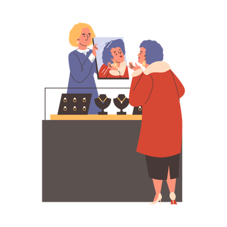Seller and buyer in jewellery store  Illustration
