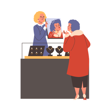 Seller and buyer in jewellery store  Illustration