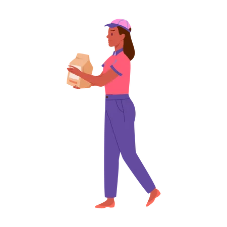 Seller girl holding food bag  Illustration