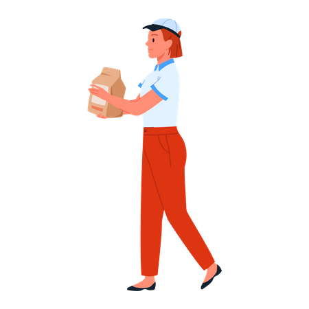 Seller girl holding food bag  Illustration