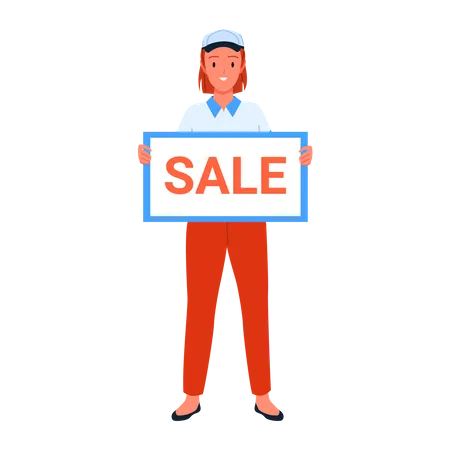 Seller girl holding sale board  Illustration