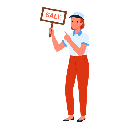 Seller girl holding sale board  Illustration