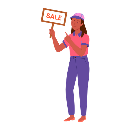 Seller girl holding sale board  Illustration