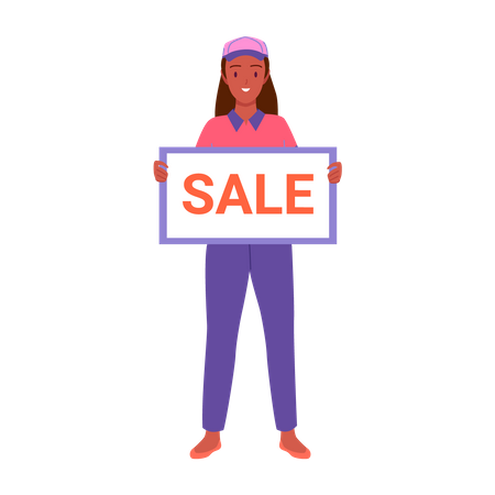 Seller girl holding sale board  Illustration