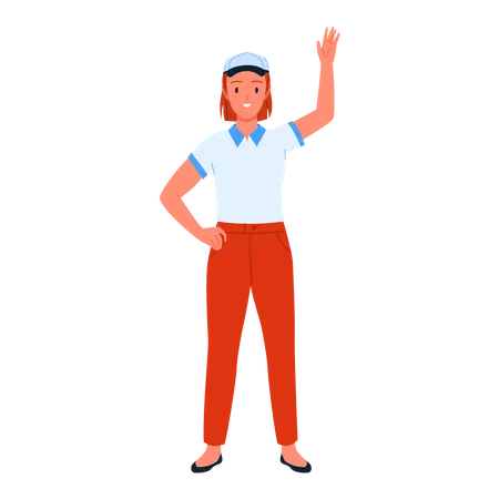 Seller girl raising hand  Illustration