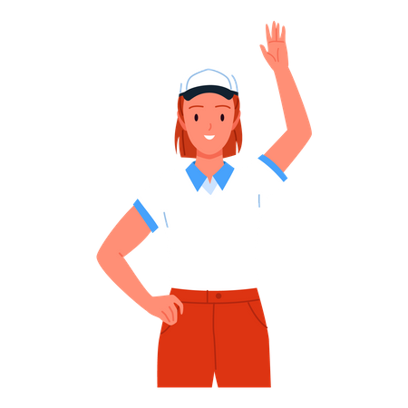 Seller girl raising hand  Illustration