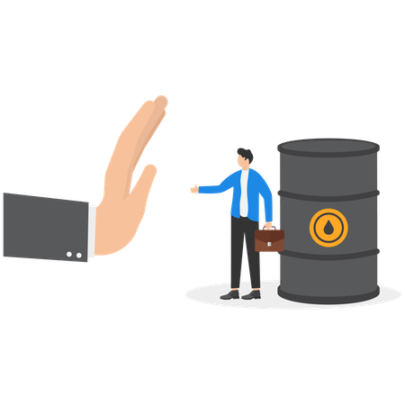 Seller hand say no for oil barrel  Illustration