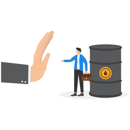 Seller hand say no for oil barrel  Illustration