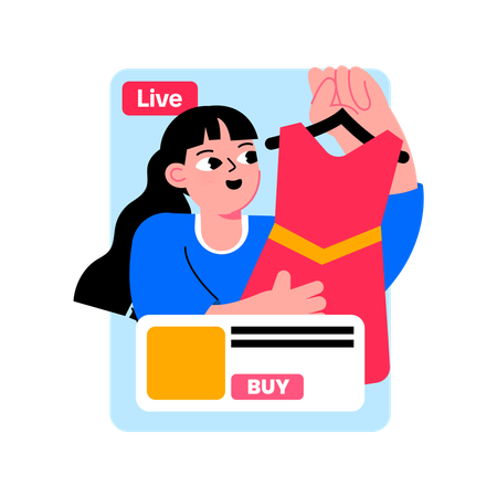 Seller selling clothes in live shopping  Illustration