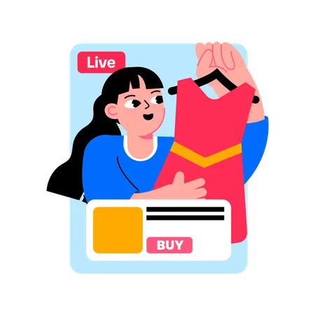 Seller selling clothes in live shopping  Illustration