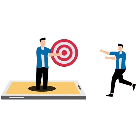 Send target to businessman from mobile phone  Illustration