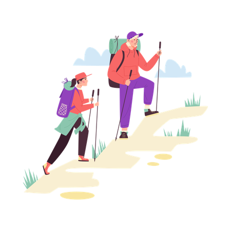 Senderismo en pareja  Ilustración