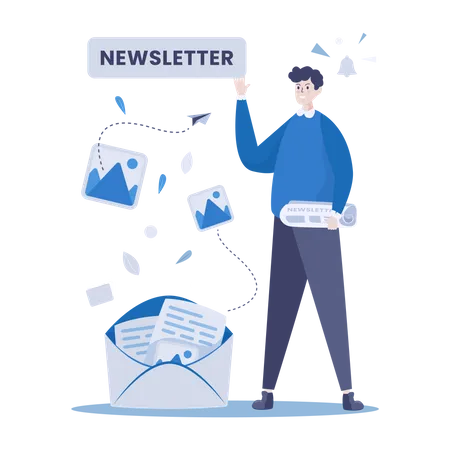 A Man Opening Envelope Of Newsletter Concept For A Contact Mail Or Newsletter Website Page Illustration