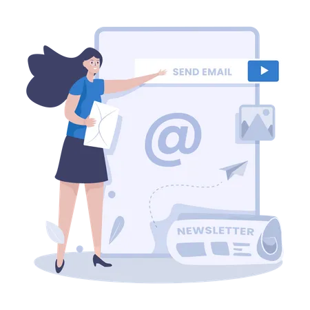 A Woman Sending Newsletter Business Mailing For A Contact Mail Or Newsletter Website Page 일러스트레이션