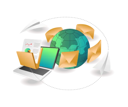 Sending email to global network  Illustration