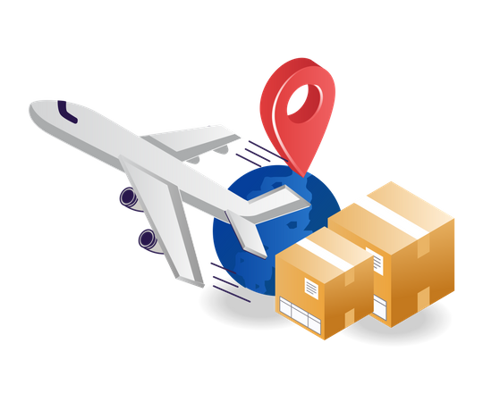 Sending goods abroad by plane  Illustration