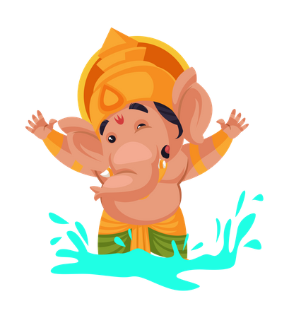 Lord Ganesha desfrutando na água  Ilustração
