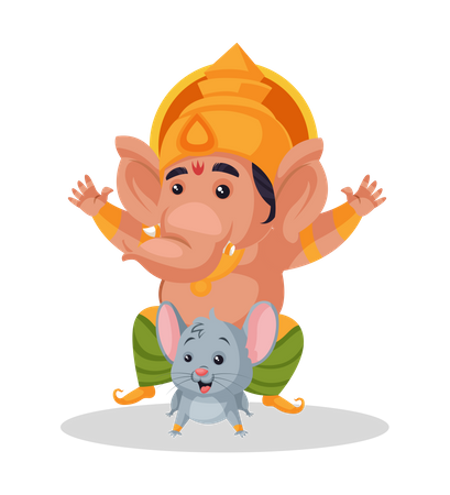 Lord Ganesha montando um rato  Ilustração