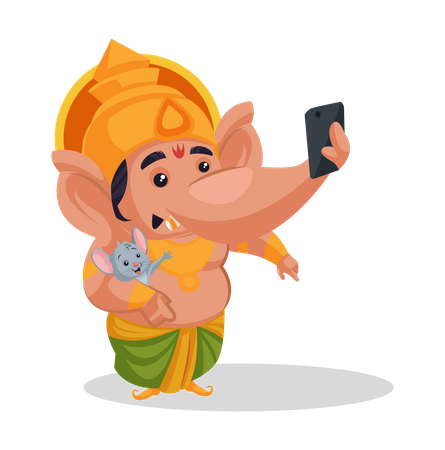 Lord Ganesha tirando selfie com seu animal de estimação  Ilustração
