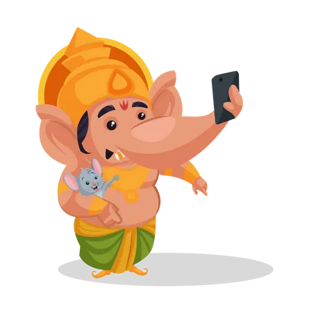 Lord Ganesha tirando selfie com seu animal de estimação  Ilustração