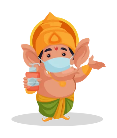 Lord Ganesha usando máscara e segurando desinfetante  Ilustração