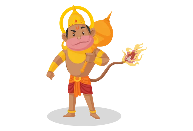 Senhor Hanuman com cauda em chamas  Ilustração