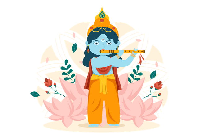 Senhor Krishna tocando flauta  Ilustração