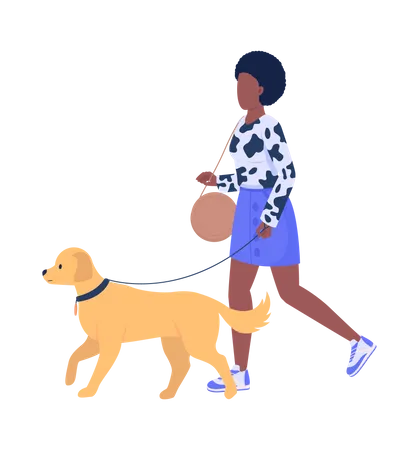 Senhora africana andando com cachorro  Ilustração